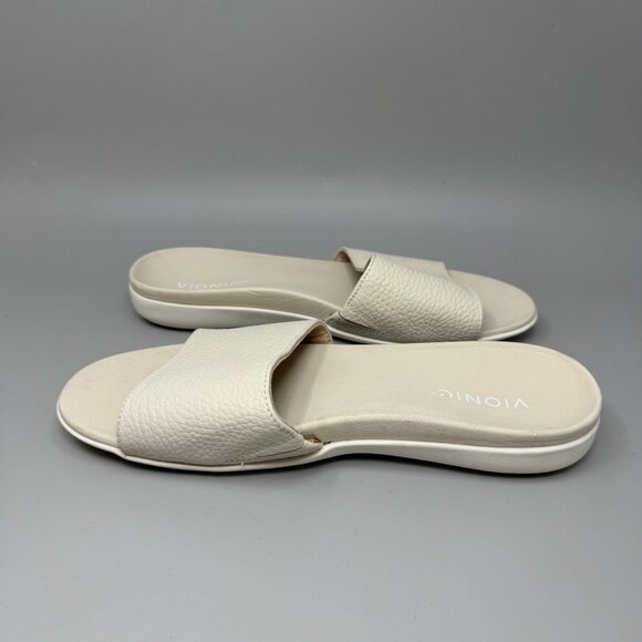 Vionic Val Slide Sandal Womens Sz 9.5 Arch Support Beige Leather Slip On - Picture 2 of 8
